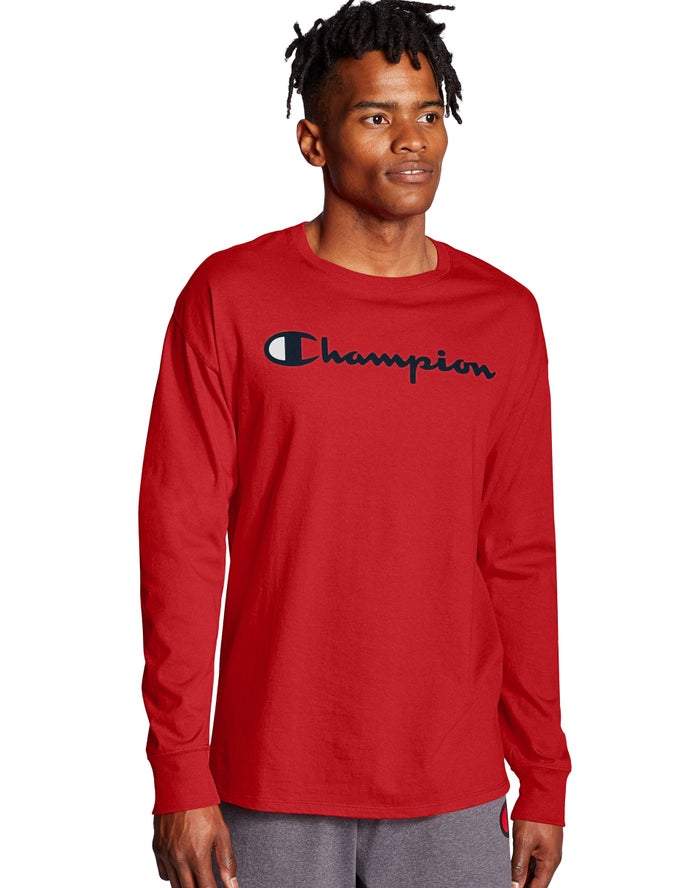 Camiseta Champion Hombre - Classic Long-Sleeve Script Logo ( Rojas ) 9485630-UC